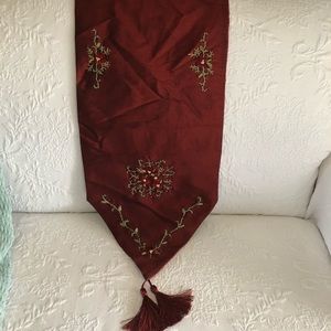 Beautiful red silk? Table runner.